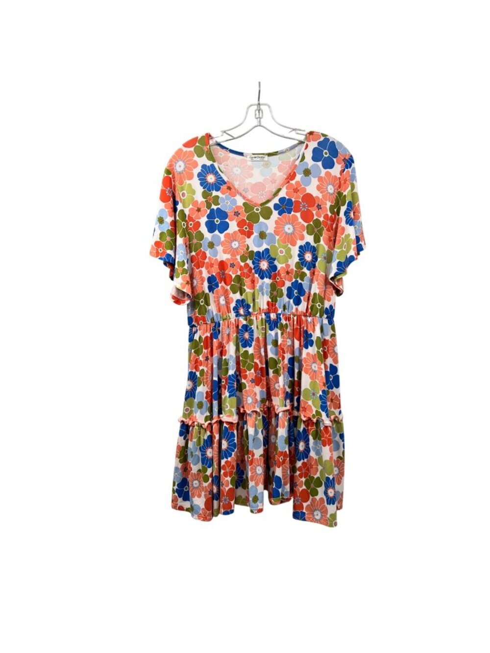 Carole Christian Floral A-Line Dress Colorful Short Sleeve Size XL Retro